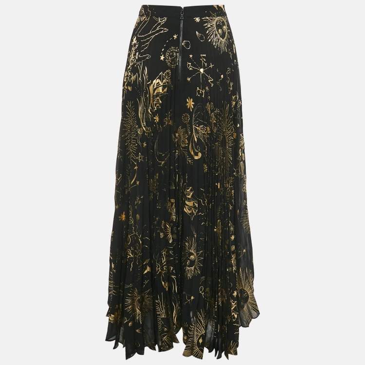 Pre Owned Alice + Olivia Black Printed Crepe Pleated Maxi Skirt M