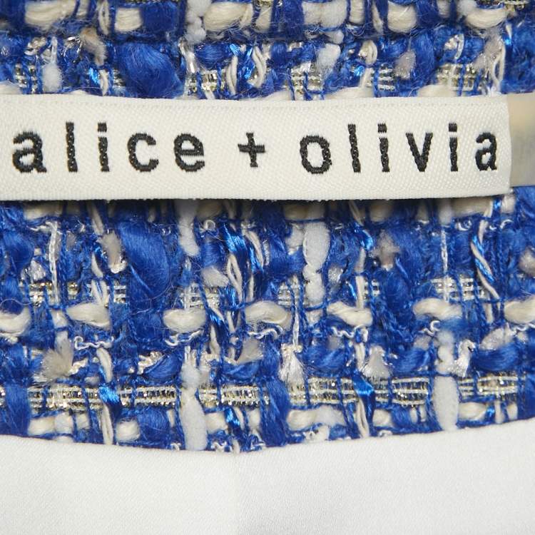 Pre Owned Alice + Olivia Blue Lurex Tweed Frayed hem Nila Box Jacket S