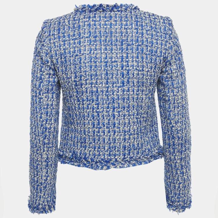 Pre Owned Alice + Olivia Blue Lurex Tweed Frayed hem Nila Box Jacket S