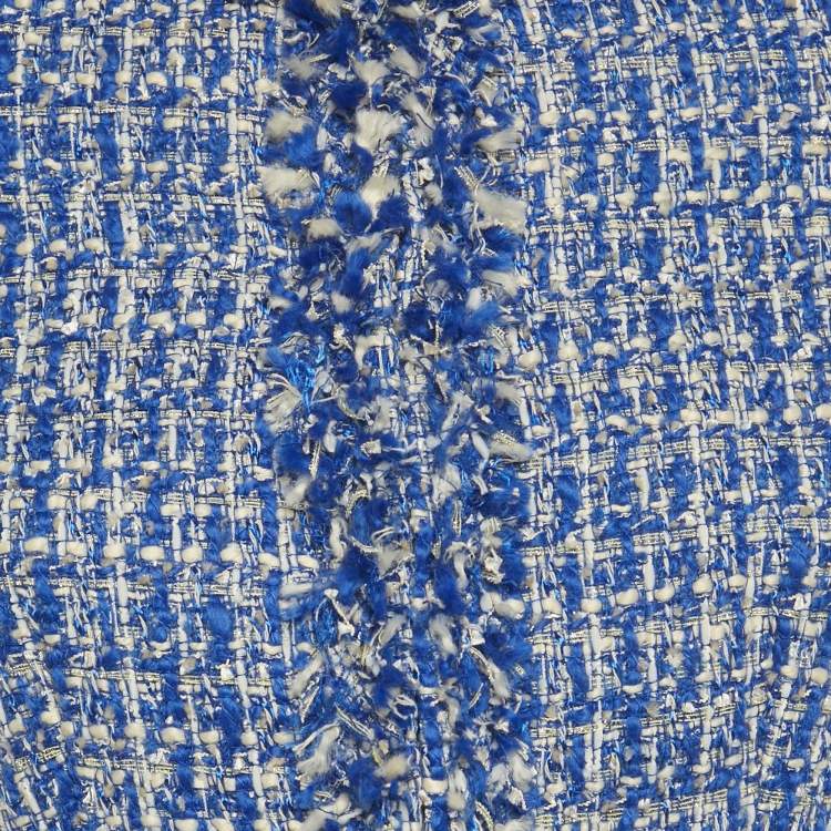 Pre Owned Alice + Olivia Blue Lurex Tweed Frayed hem Nila Box Jacket S