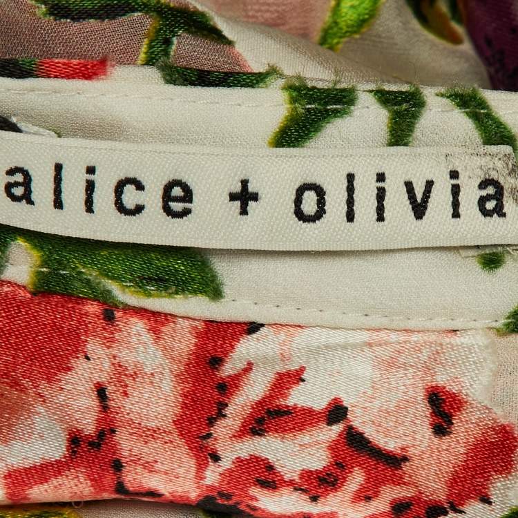 Pre Owned Alice + Olivia Cream Floral Devore Mandarin Collar Top XL