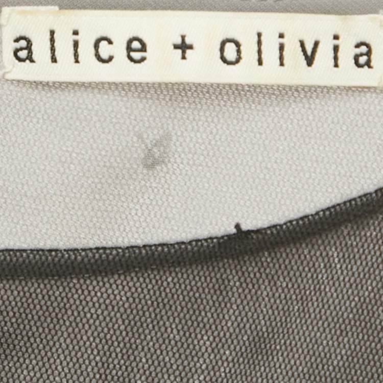 Pre Owned Alice + Olivia Black Embroidered Embellished Mesh Top & Skirt Set S