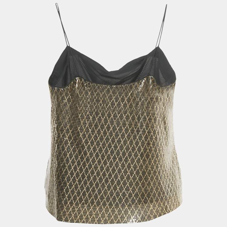 Pre Owned Alice + Olivia Metallic Drapey Chainmail Slip Tank Top S