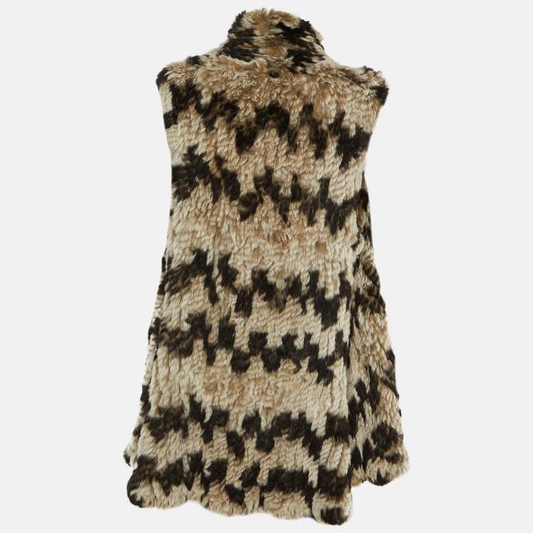 Pre Owned Alice + Olivia Cream Open Front Fur Vest Jacket  S