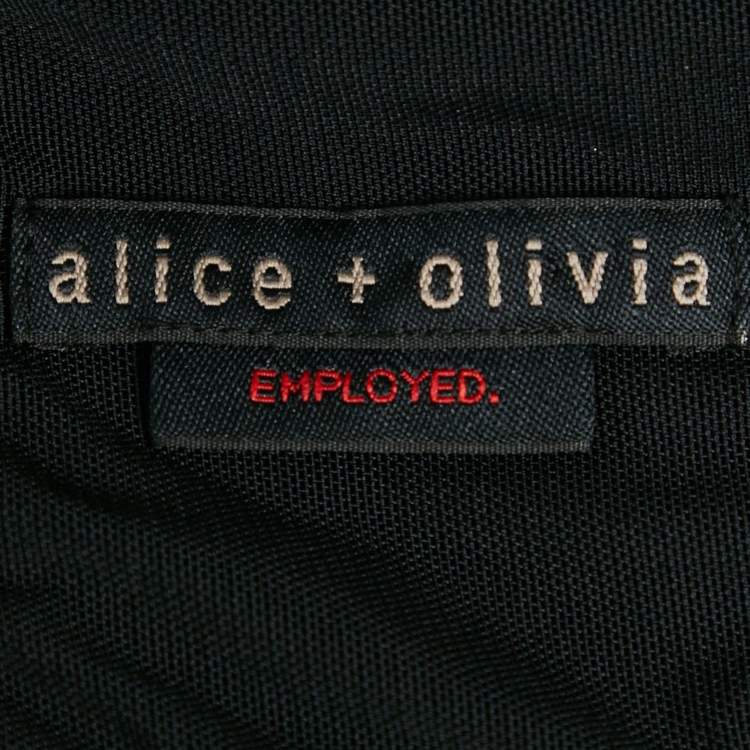 Pre Owned Alice + Olivia Black Lace Trim Jersey Zip-Up Crop Top M