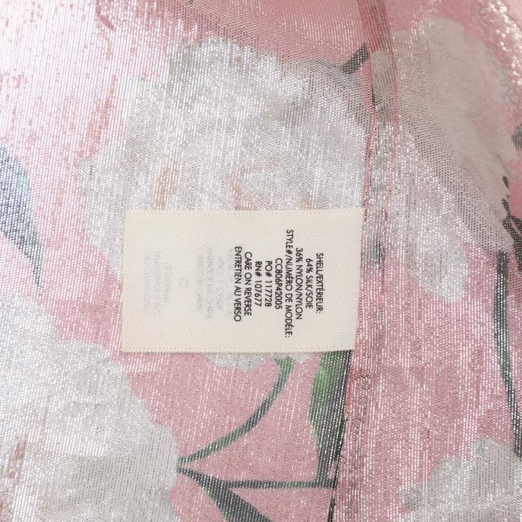 Pre Owned Alice + Olivia Metallic Pink Flora Print Lurex Knit Neck Tie Top M