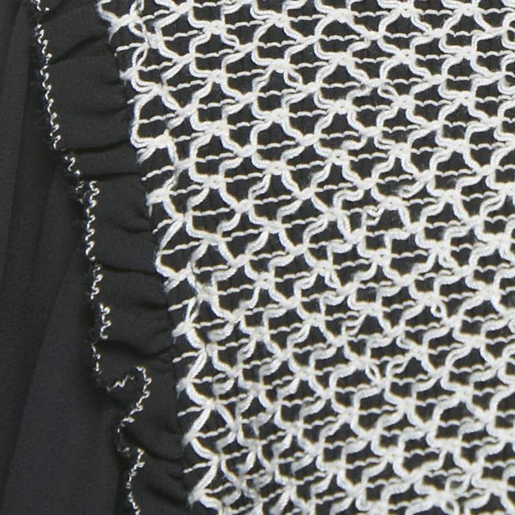 Pre Owned Alice + Olivia Black Embroidered Detail Crepe Elvira Tiered Mini Dress M