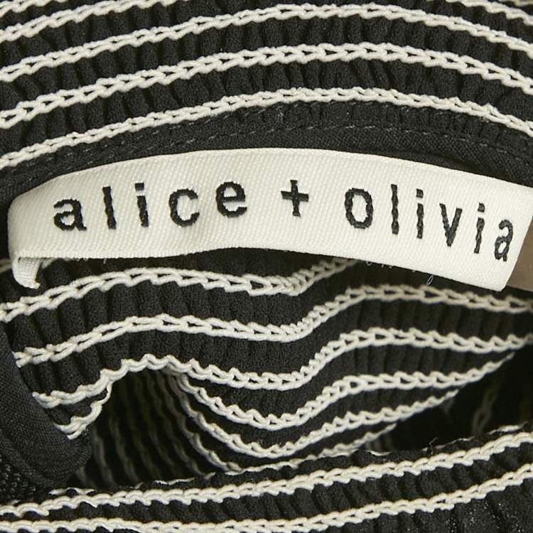 Pre Owned Alice + Olivia Black Embroidered Detail Crepe Elvira Tiered Mini Dress M