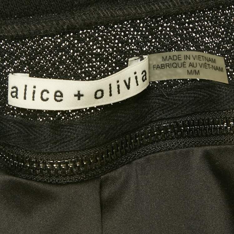 Pre Owned Alice + Olivia Black /White Animal Print Faux Fur Detachable Hood Coat M