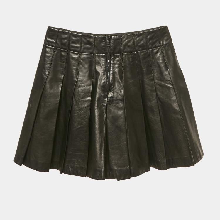 Pre Owned Alice + Olivia Black Leather Pleated Mini Skirt S