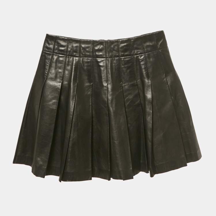 Pre Owned Alice + Olivia Black Leather Pleated Mini Skirt S