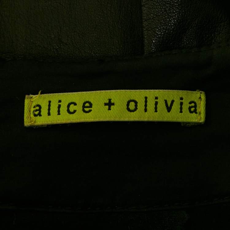 Pre Owned Alice + Olivia Black Leather Pleated Mini Skirt S