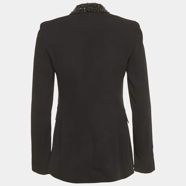 مملوكة مسبقًا Alice + Olivia Black Beaded Collar Crepe Blazer M