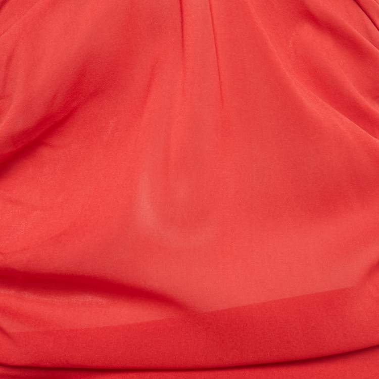 Pre Owned Alice + Olivia Red Silk Ruche Strapless Cut-Out Mini Dress XS