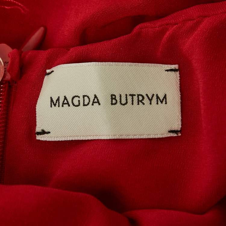 Pre Owned Alice + Olivia Red Silk Ruche Strapless Cut-Out Mini Dress XS