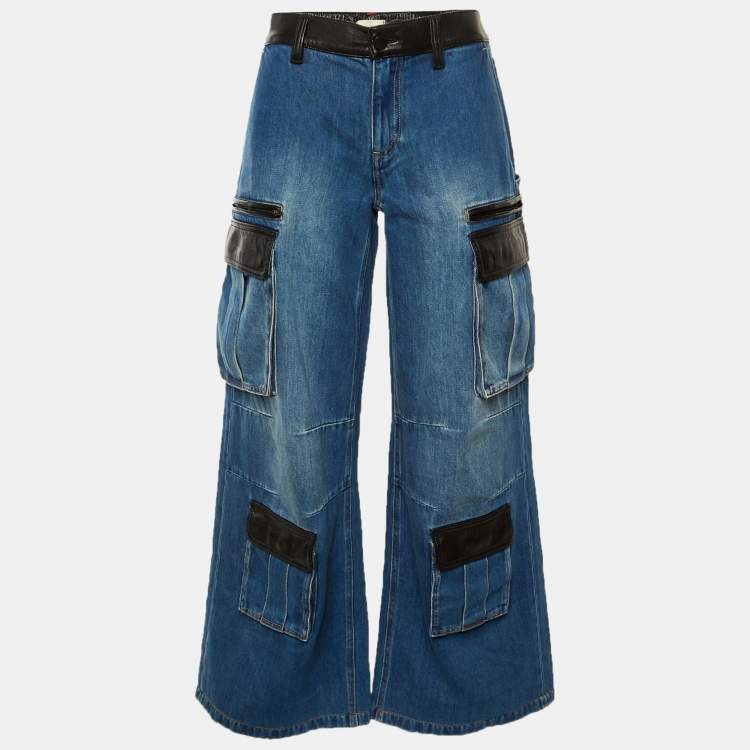 Pre Owned Alice + Olivia Blue Cotton Blend Low Rise Joette Cargo Jeans S Waist 27"