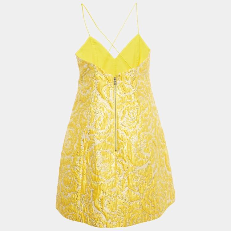 Pre Owned Alice + Olivia Yellow Jacquard Tayla Mini Dress S