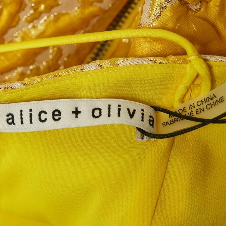 Pre Owned Alice + Olivia Yellow Jacquard Tayla Mini Dress S