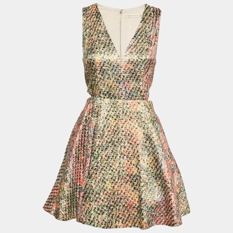 Pre Owned  Alice + Olivia Multicolour Metallic Rainbow Tweed Cut Out Dress S 