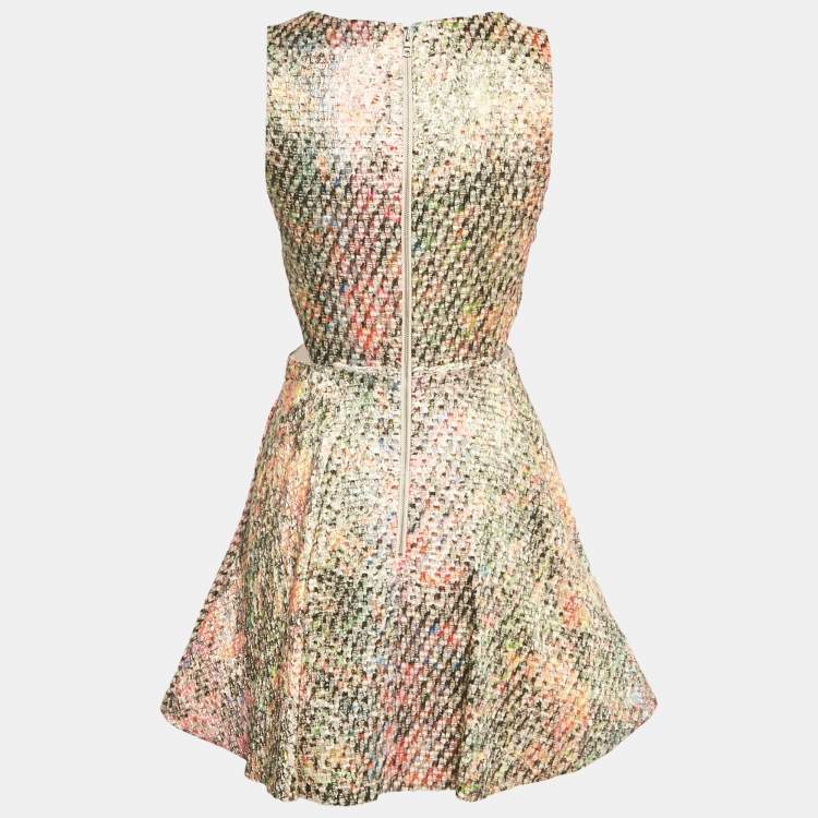Pre Owned  Alice + Olivia Multicolour Metallic Rainbow Tweed Cut Out Dress S 