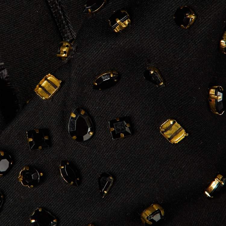 Pre Owned Alice + Olivia Black Embellished Jersey Feather Detail Peplum Mini Dress M