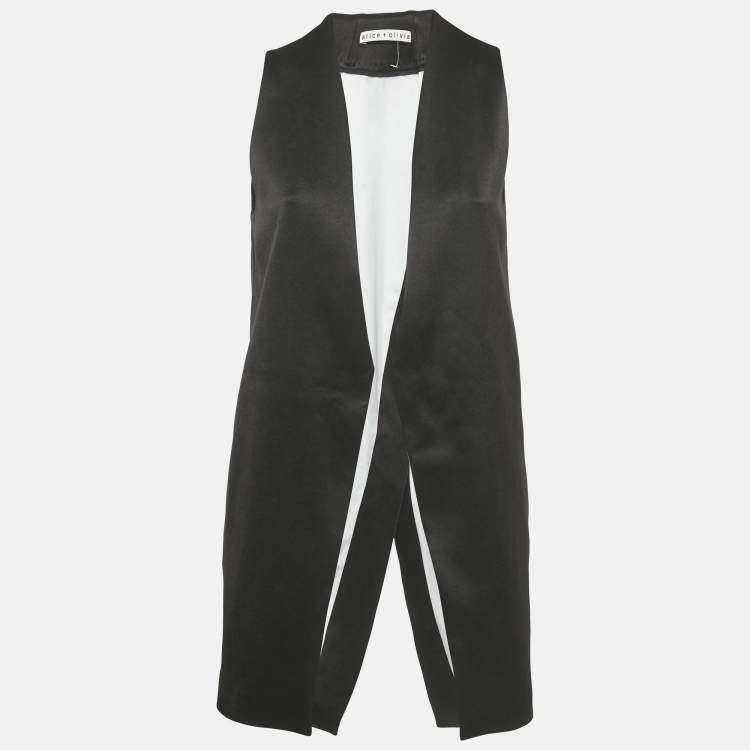 Pre Owned Alice + Olivia Black Satin Open Front Vest XS