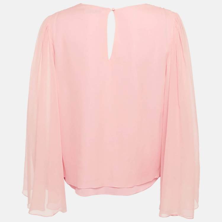 Pre Owned Alice + Olivia Light Pink Silk Bell Sleeve Blouse L