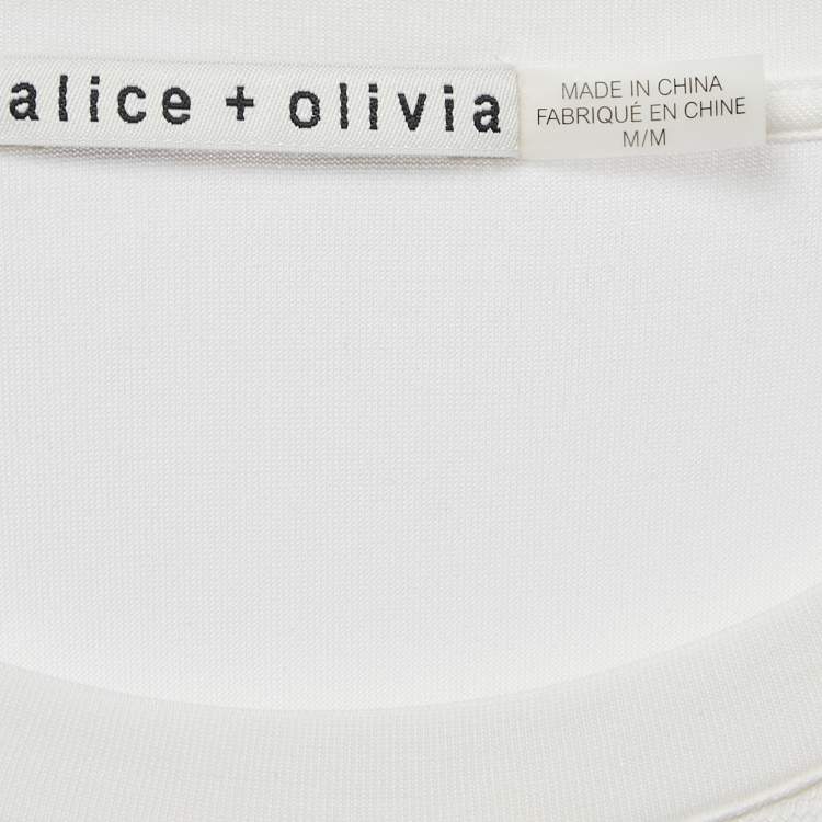 Pre Owned Alice + Olivia White Jersey & Lace Flared Mini Dress M