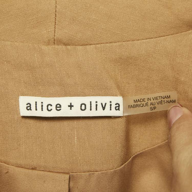 Pre Owned Alice + Olivia Brown Linen Blend Open Front Muriel Coat S