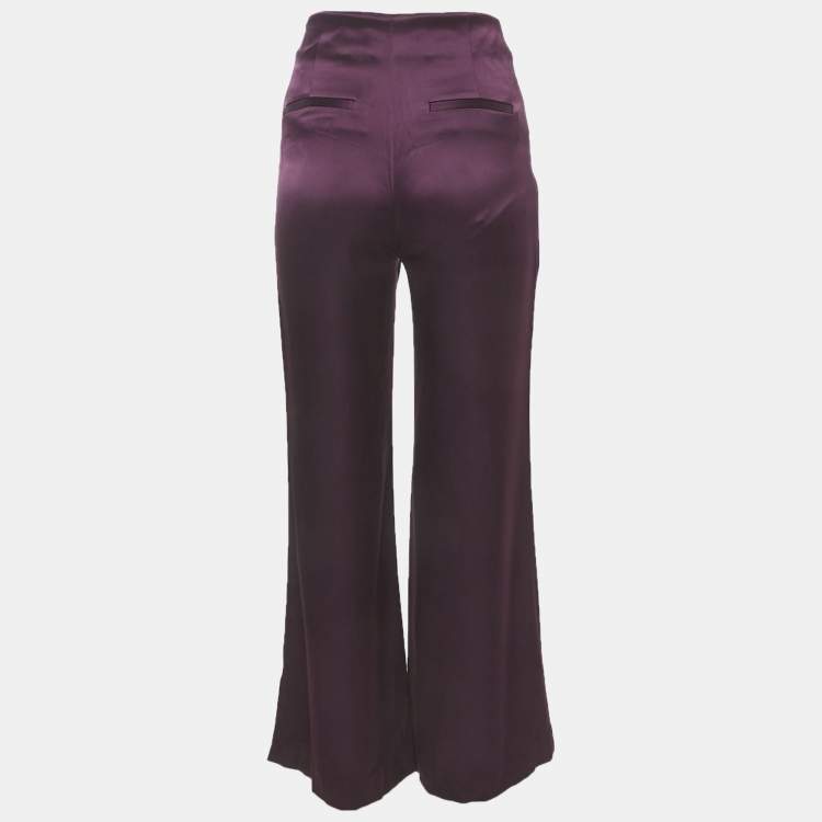Pre Owned Alice + Olivia Purple Satin Wide Leg Trousers S 