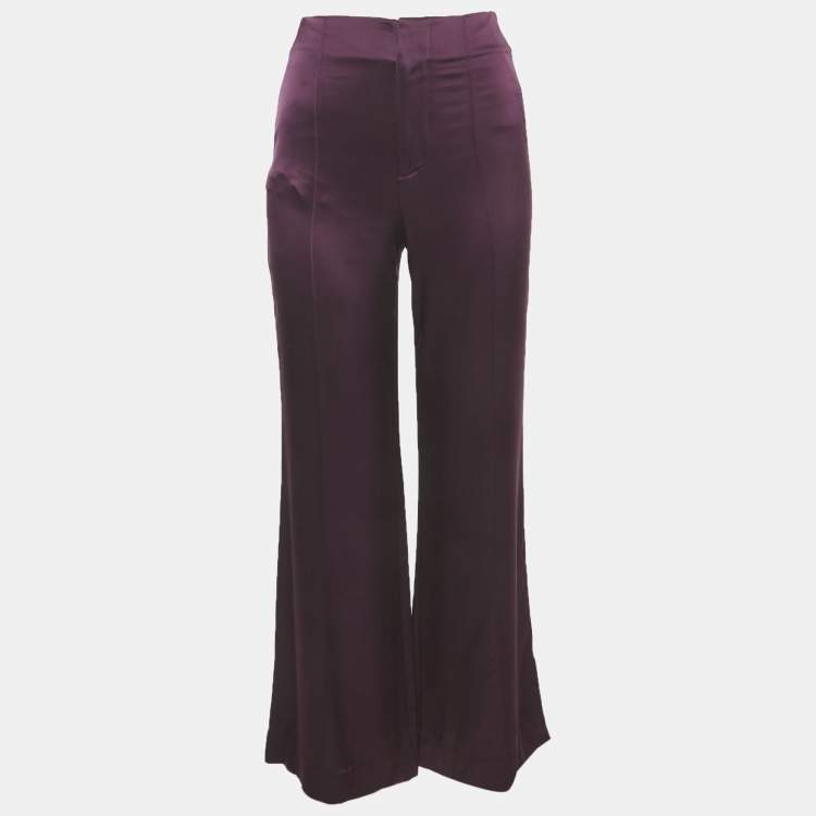 Pre Owned Alice + Olivia Purple Satin Wide Leg Trousers S 