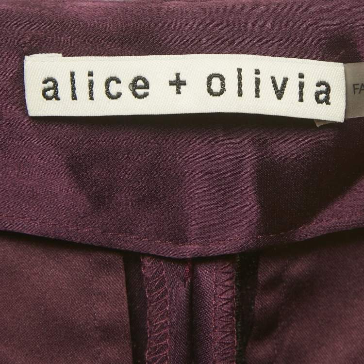 Pre Owned Alice + Olivia Purple Satin Wide Leg Trousers S 