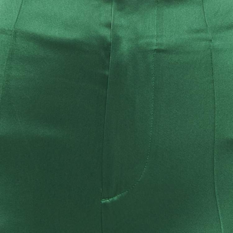 Pre Owned Alice + Olivia Green Satin Wide Leg Trousers S 