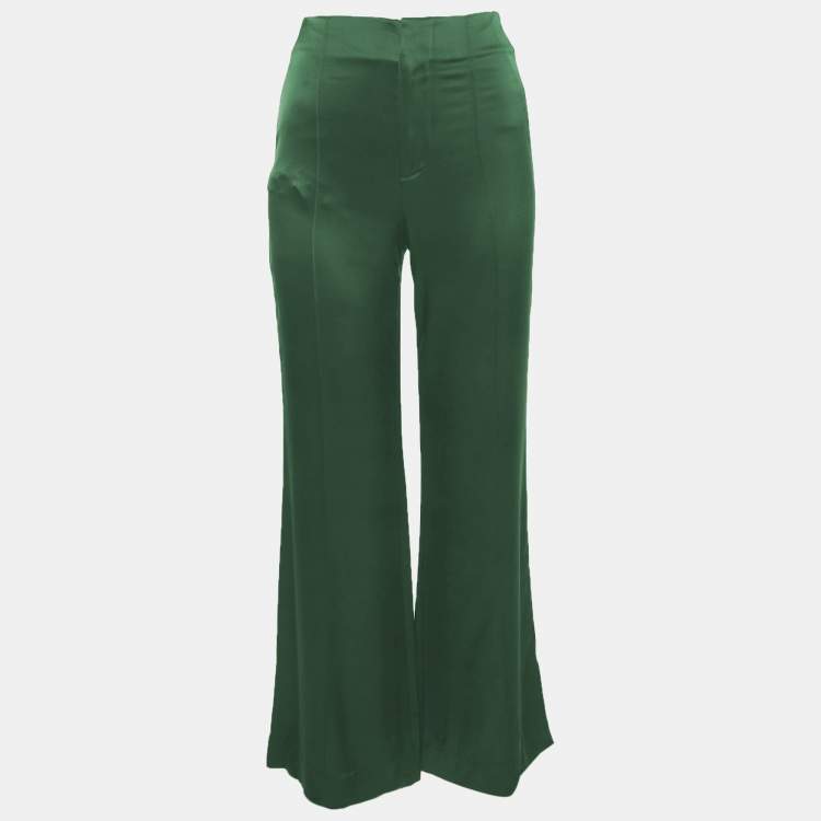 Pre Owned Alice + Olivia Green Satin Wide Leg Trousers S 
