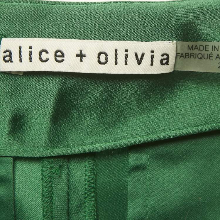 Pre Owned Alice + Olivia Green Satin Wide Leg Trousers S 