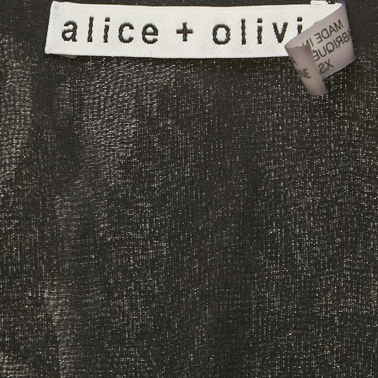 Pre Owned Alice + Olivia Black /Gold Metallic Print Silk Blend Puff Sleeve Blouse XS