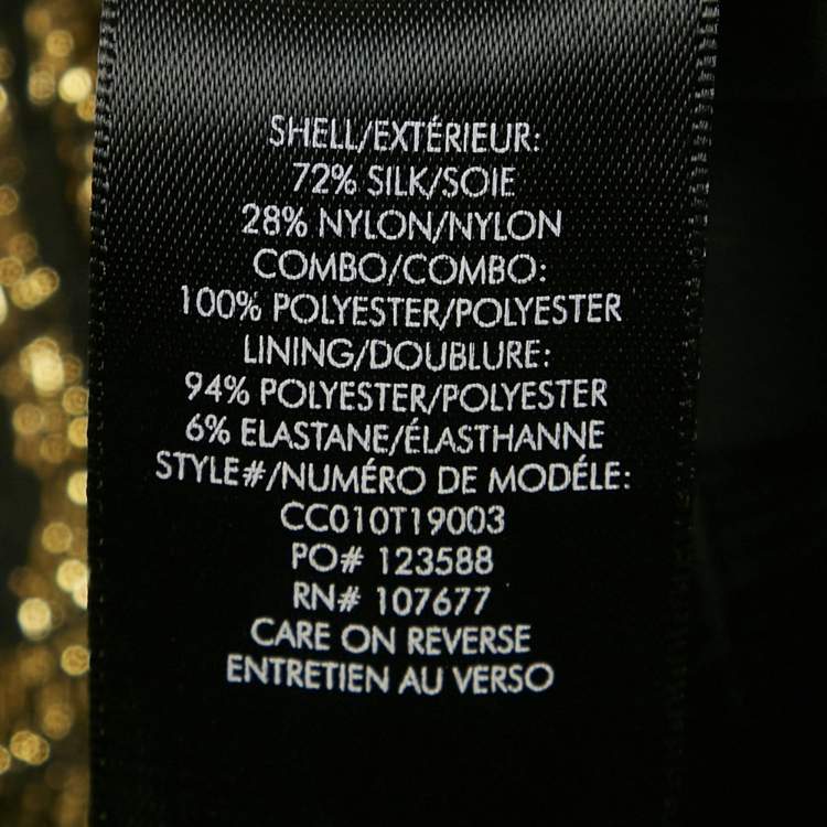 Pre Owned Alice + Olivia Black /Gold Metallic Print Silk Blend Puff Sleeve Blouse XS