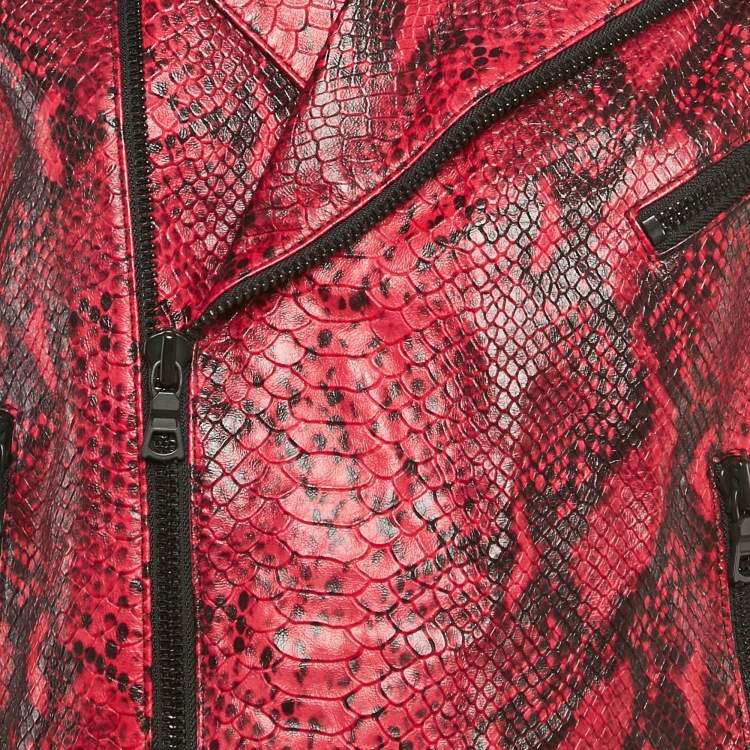 Pre Owned Alice + Olivia Pink/Black Snake-Effect Leather Biker Jacket S