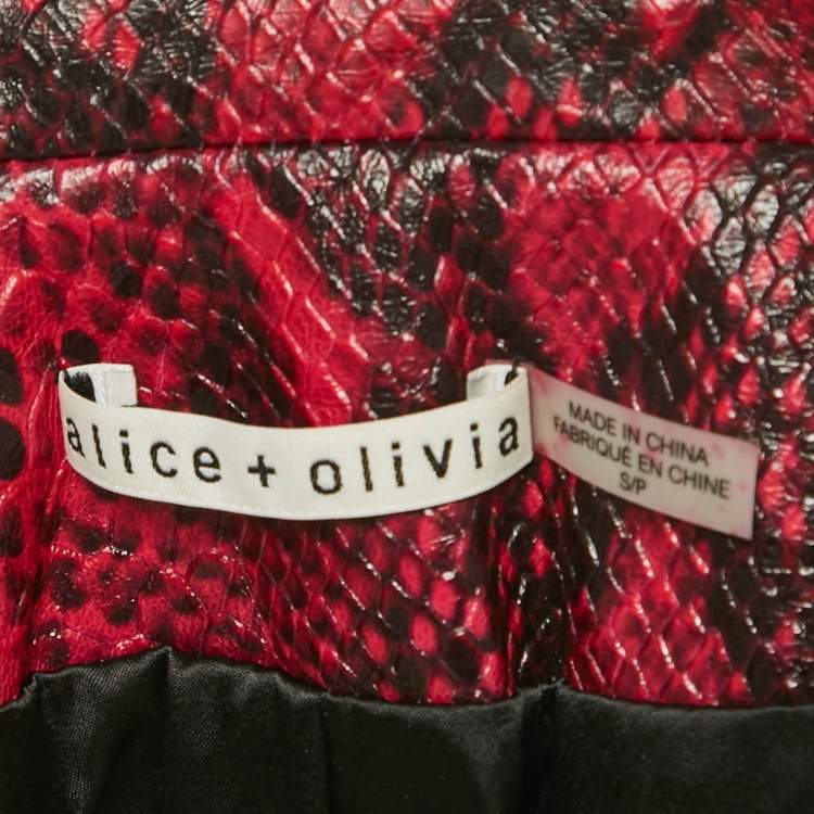 Pre Owned Alice + Olivia Pink/Black Snake-Effect Leather Biker Jacket S