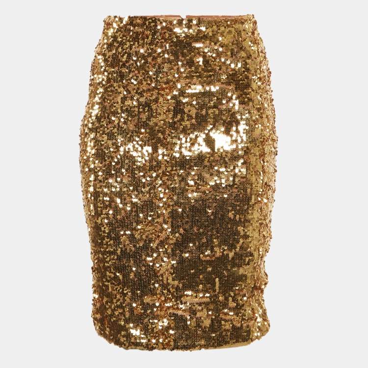 Pre Owned Alice + Olivia Gold Sequin Ramos Pencil Skirt XS