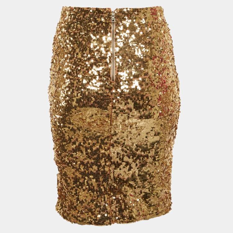 Pre Owned Alice + Olivia Gold Sequin Ramos Pencil Skirt XS