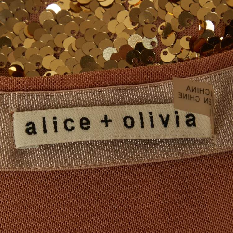 Pre Owned Alice + Olivia Gold Sequin Ramos Pencil Skirt XS