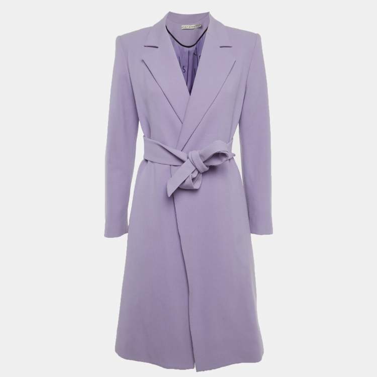 Pre Owned Alice + Olivia Lavender Wool Belted Mid-Length Coat S