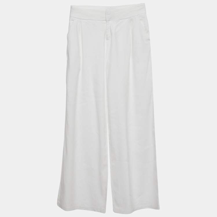 Pre Owned Alice + Olivia Classics White Cotton Wide Leg Pants S