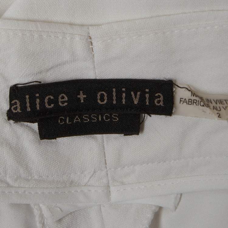Pre Owned Alice + Olivia Classics White Cotton Wide Leg Pants S