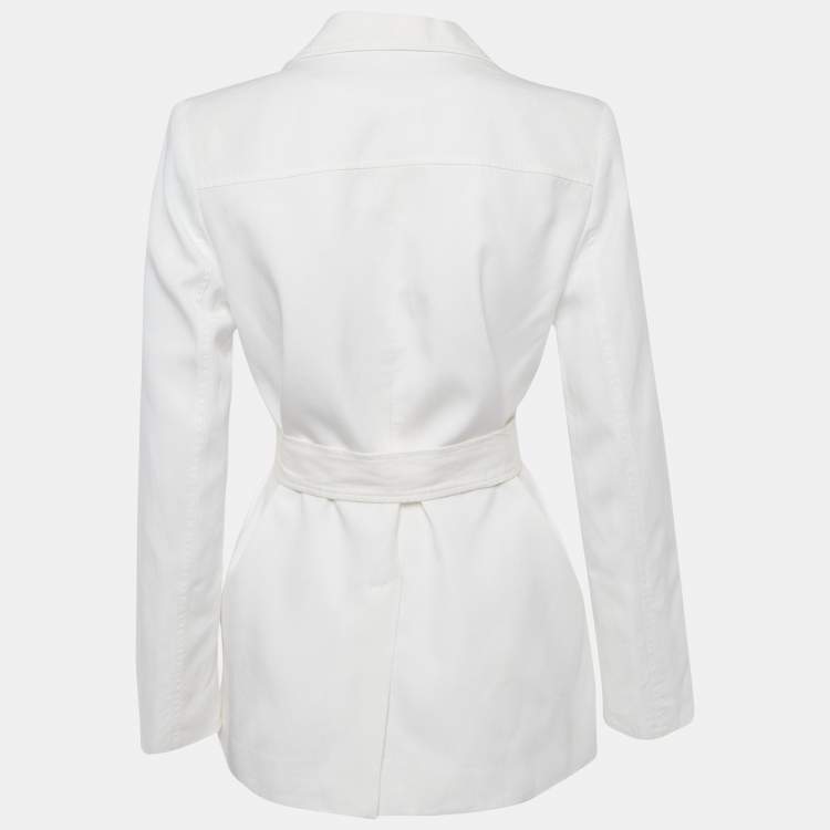 Pre Owned Alice + Olivia White Linen Blend Open-Front Belted Blazer S