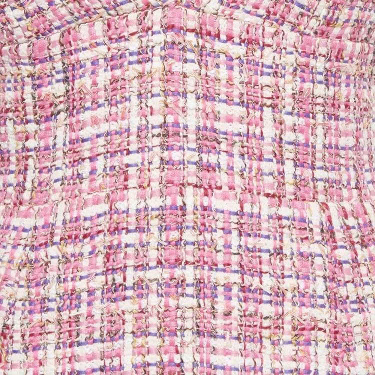 Pre Owned Alice + Olivia Pink Tweed Carli Spaghetti Strappy Dress And Cropped Jacket Suit S/M