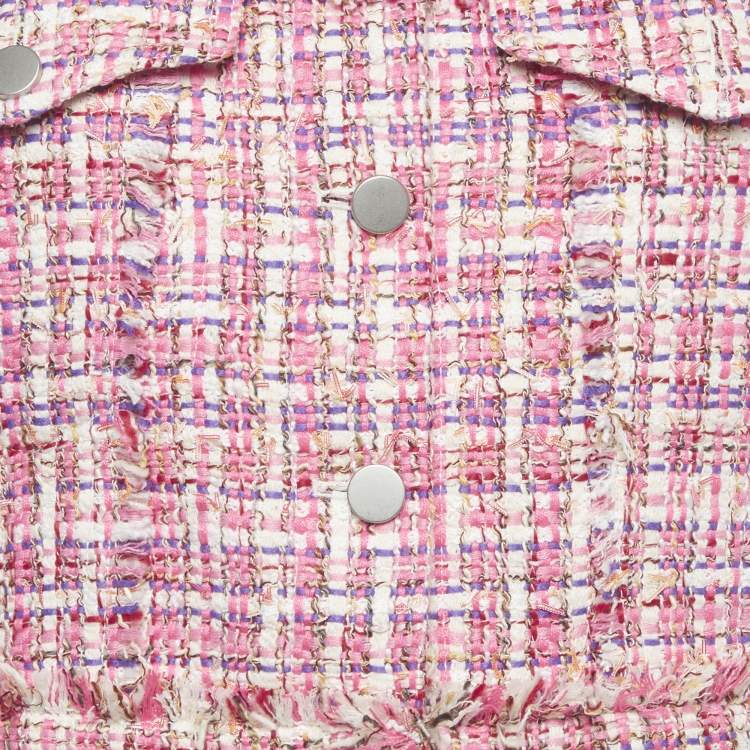 Pre Owned Alice + Olivia Pink Tweed Carli Spaghetti Strappy Dress And Cropped Jacket Suit S/M