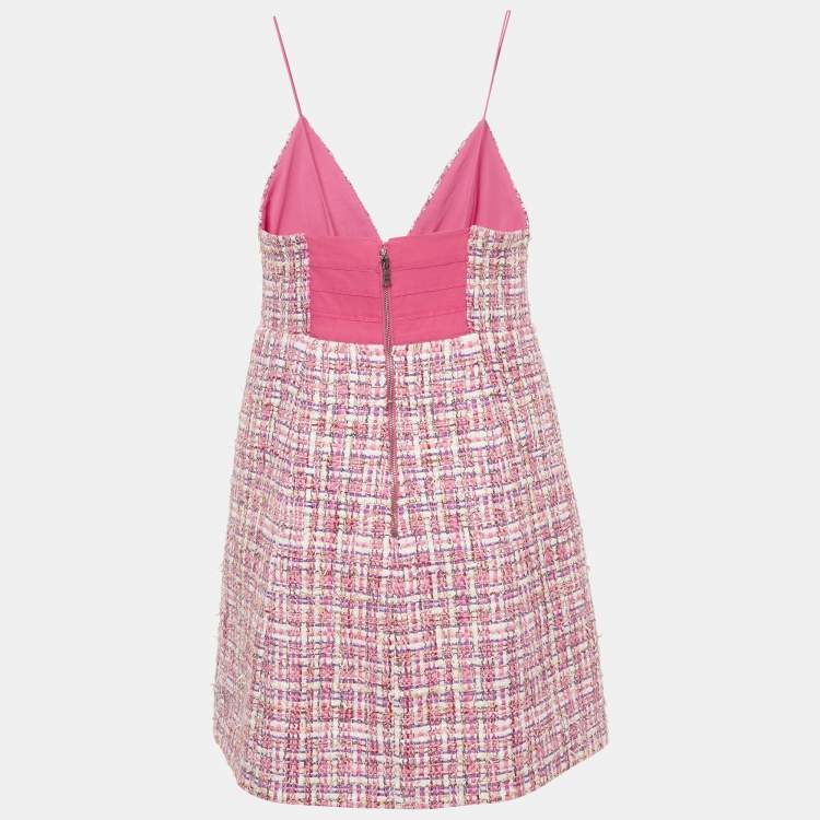 Pre Owned Alice + Olivia Pink Tweed Carli Spaghetti Strappy Dress And Cropped Jacket Suit S/M