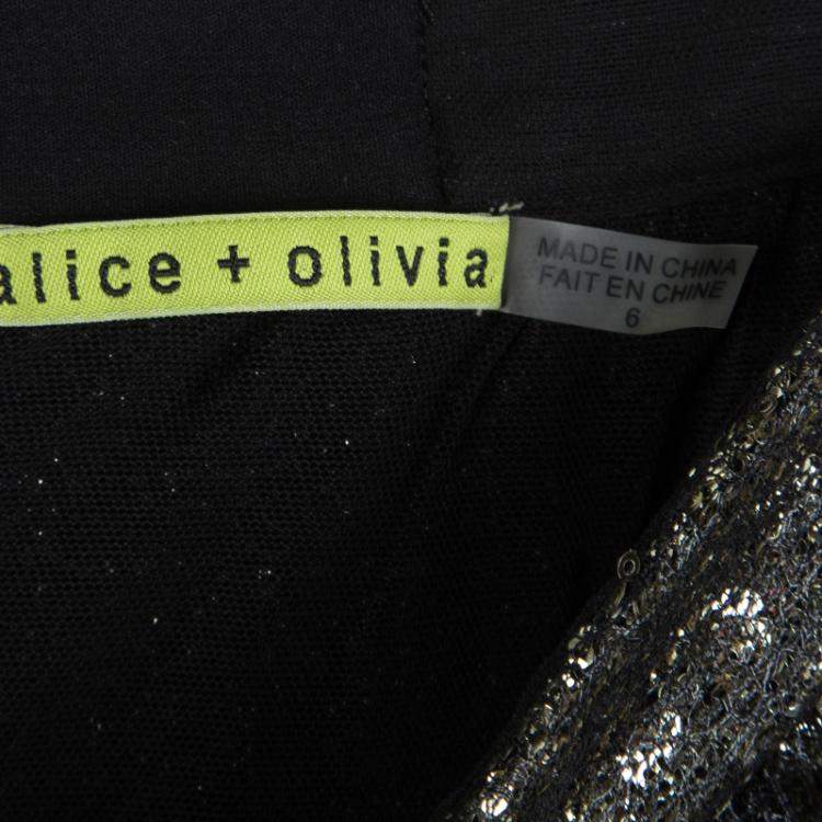 مملوكة مسبقًا Alice + Olivia Black Mesh Overlay Sequin Embellished Gathered Skirt M
